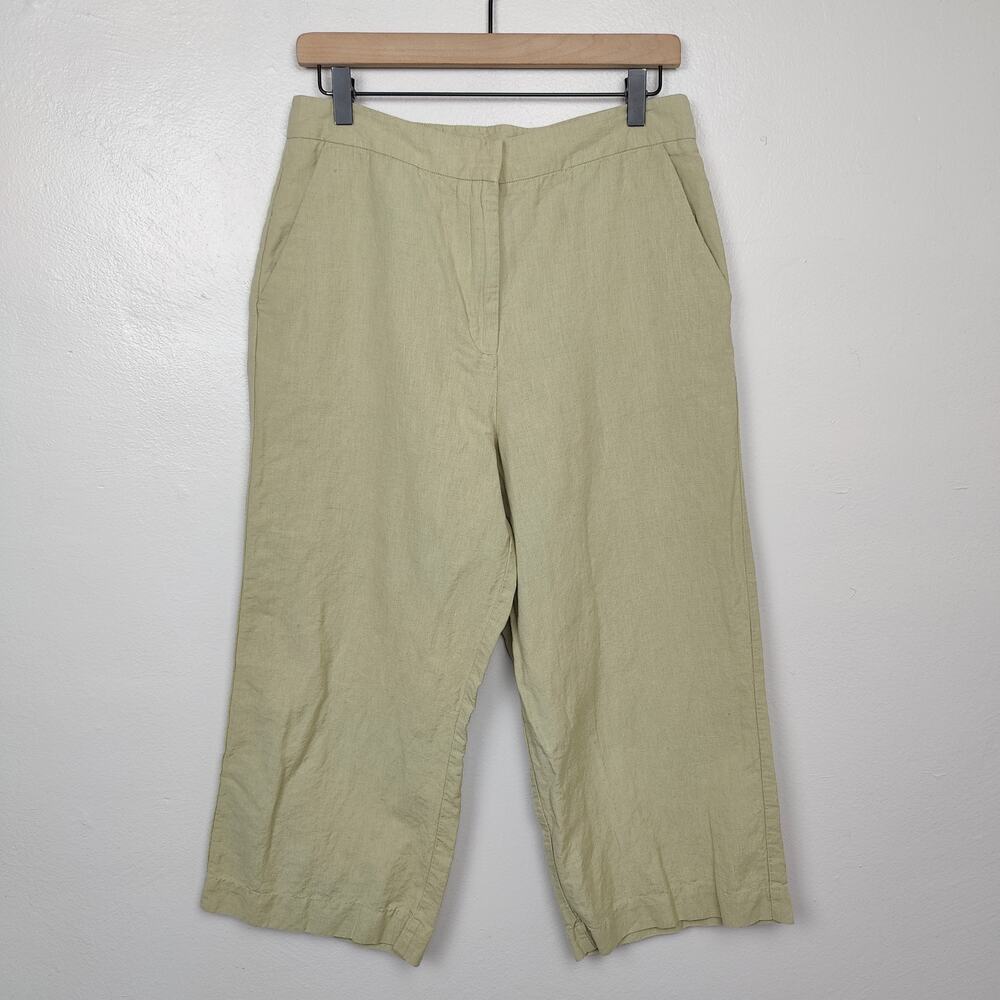 Oak + Fort Cotton Linen Pants Womens 8 Tan Khaki Wide Leg Trousers Lightweight